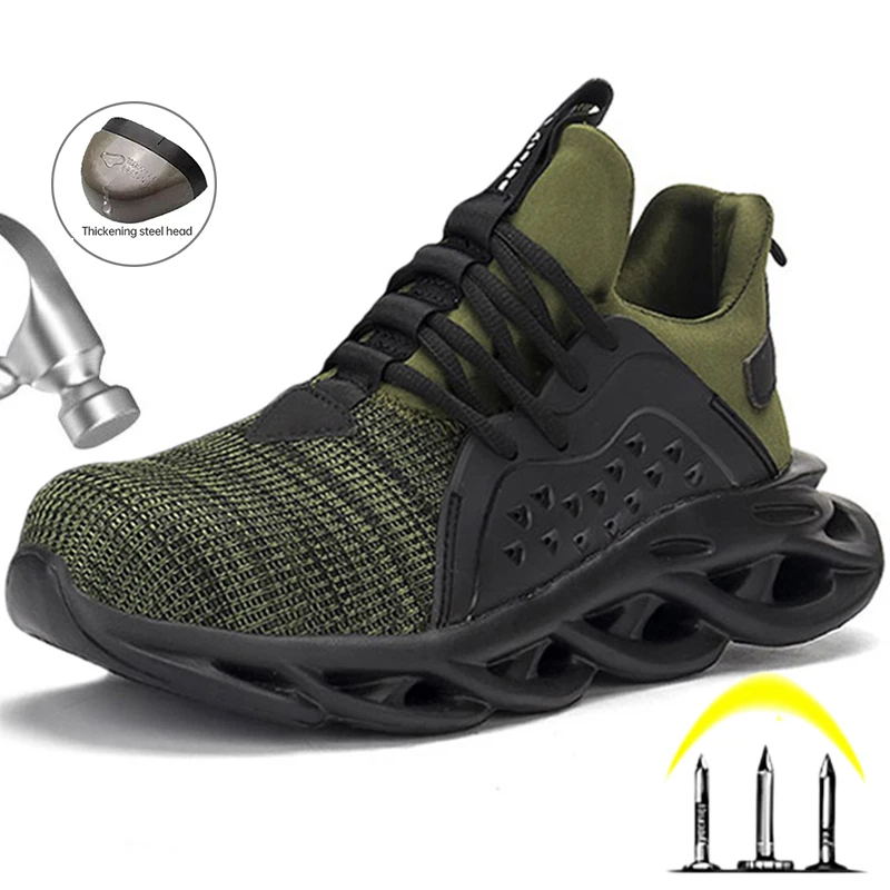 Breathable Safety Shoes Men Boots Anti-Smashing Construction Work Sneakers Lightweight Steel Toe Cap Work Safety Boot For Men