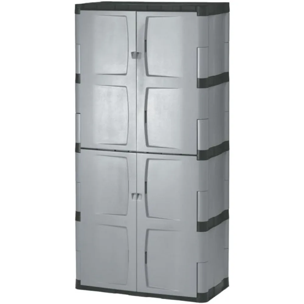 Independent Storage Cabinet with Five Shelves with Double Doors, Lockable, Large, 690 Pound Capacity, Gray