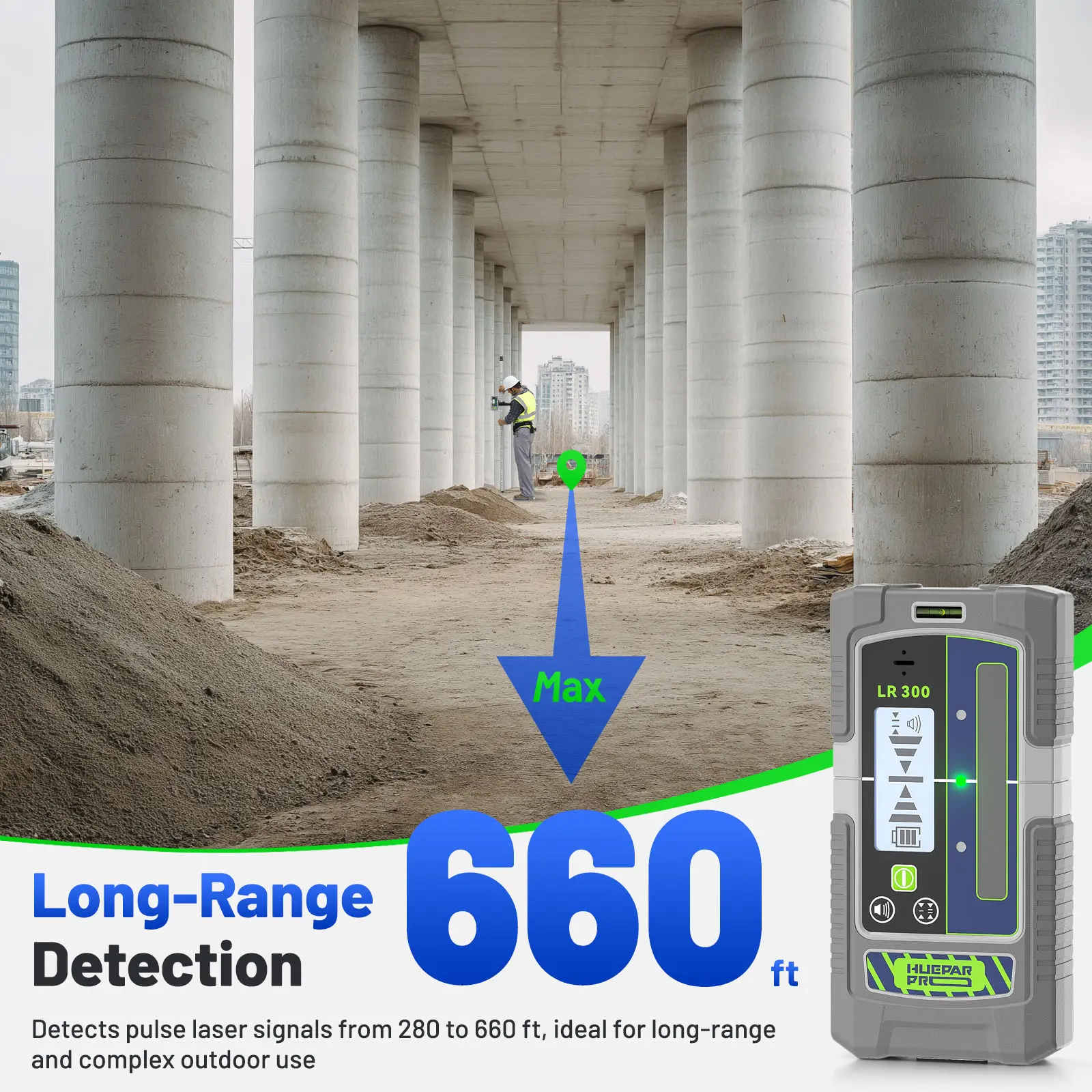 LR300 Laser Level Receiver Detector Suitable for Red and Green Line With Dual Bu