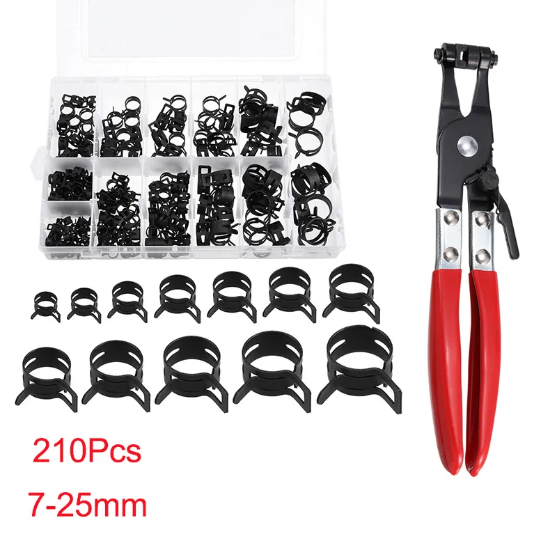 Mola Mangueira Braçadeira Alicate Combustível a Vácuo Silicone Mangueira Tubo Braçadeiras Baixa Pressão Air Clip Sortimento Kit id 725 mm 210 Pcs