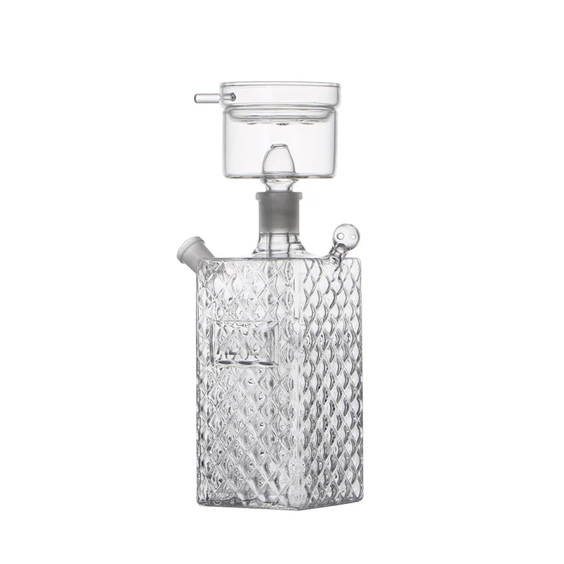 Hookah Set Travel Cube Glass Hookah Set Narguile Sheesha Chicha Nargile Cachimbas Whisky Square Bottle Shisha Big Size Bowl Charcoal Lid