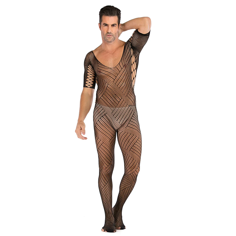 

Sexy Men Jumpsuit Sissy Fishnet Pantyhose Hollow See-Through Bodysuit Elasticity Full Body Stockings Seduction Erotic Lingerie