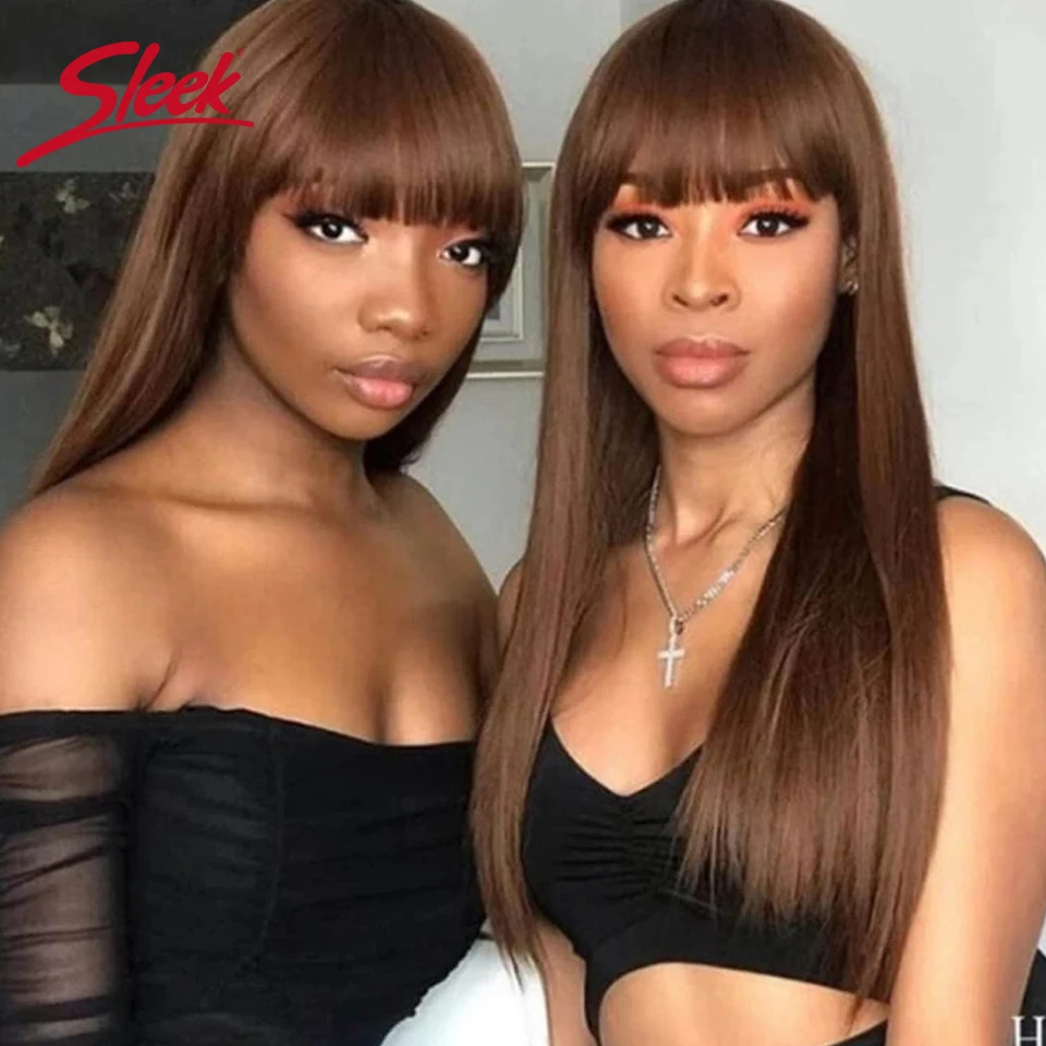 Human Hair Wigs Brazilian Straight With Bang For Black Women None Lace Human Hair Wigs