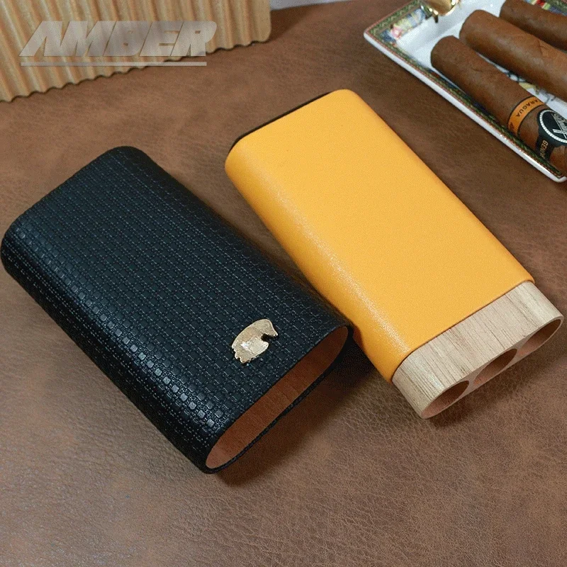 Travel Cigar Case Leather Humidor Cigar Cedar Wood Box Pocket Portable 3 Cigars Tube Holder Mini Outdoor Humidor Gadget 3