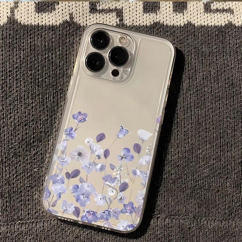 Blue Leaf White Flower Pattern Transparent Phone Case Cover