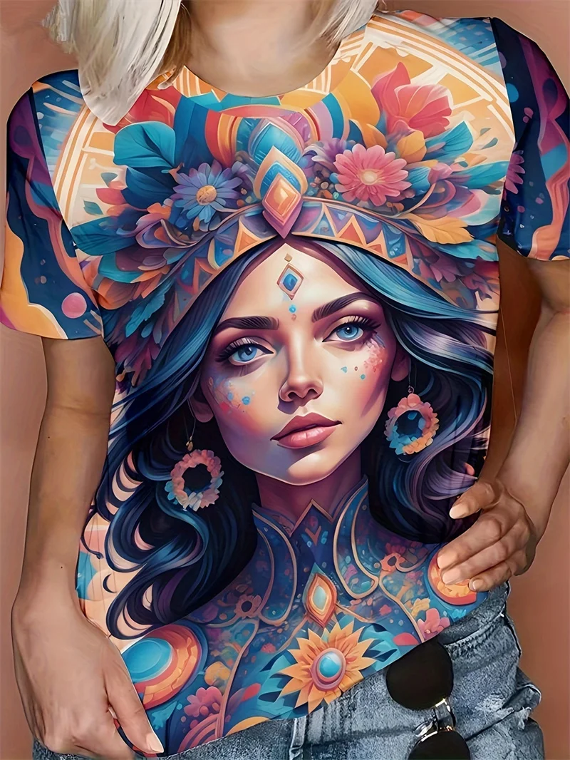 Fashion 3D Print Women T Shirts 2024 New Summer T shirts Pullover Tops Tees Boho Casual Short Sleeve Girls Print Woman T shirts