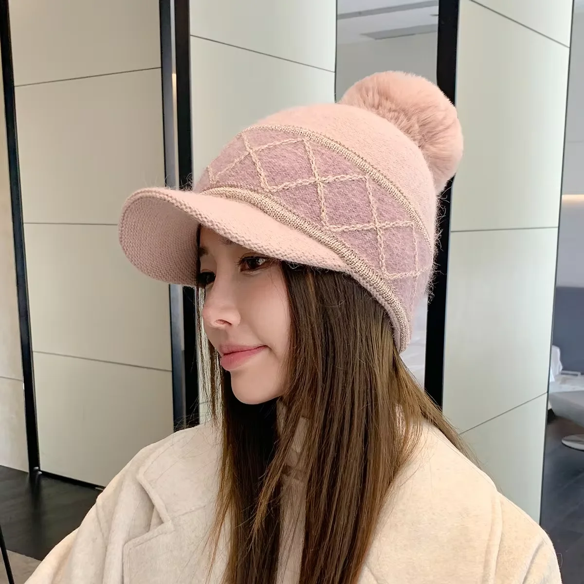 lattice Women Winter Octagonal cap Outdoor Cycling Ear Protection Warmth Peaked Cap Casual Fashion Sun hat Bomber Hats windproof winter hat