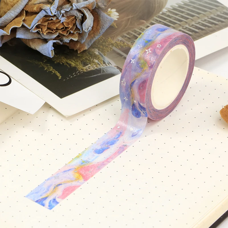 

NEW 1X 10M Deco Blue & Pink Galaxy Cloud Silver Stars Washi Tape for Scrapbooking Planner Masking Tape Kawaii Papeleria