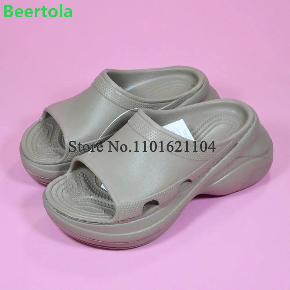 Thick Sole Round Toe Luxury Slippers For Female Women 2023 New Outside Casual Outfit Fashion Summer Slip-on Solid Shallow Shoes