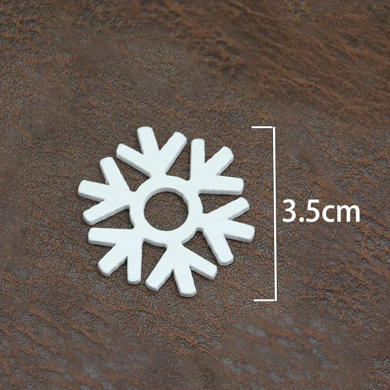 (50 Pieces) 35mm Christmas Tree Pendant Family Party New Year Wedding Decoration White Mixed Shape Wooden Snowflake