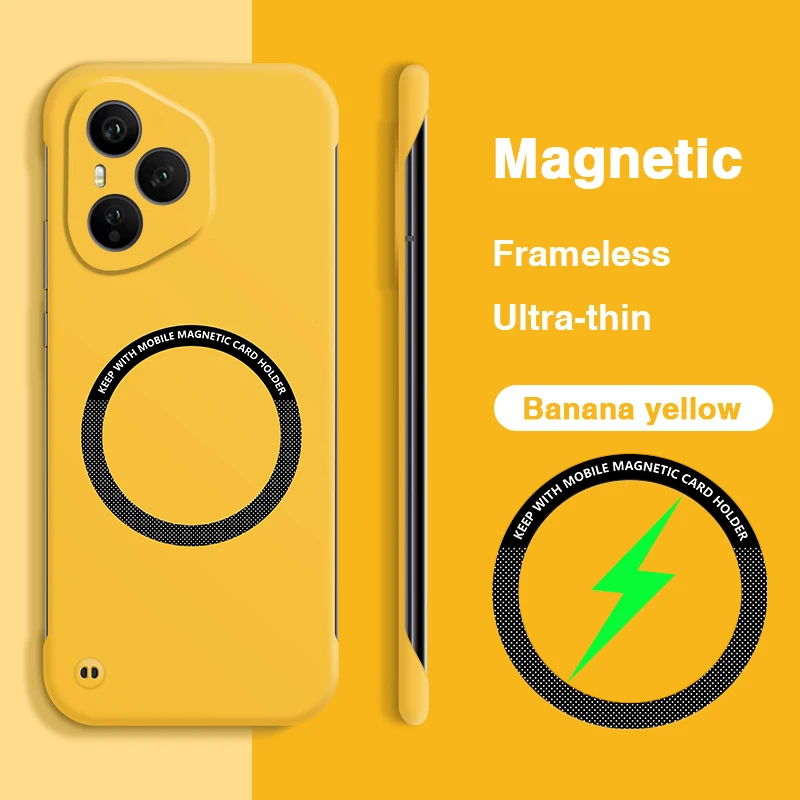Solid Color Frameless Phone Case for Honor 400 Pro 400Pro Magnetic Wireless Charging Thin Camera Protection Back Covers - Image 3