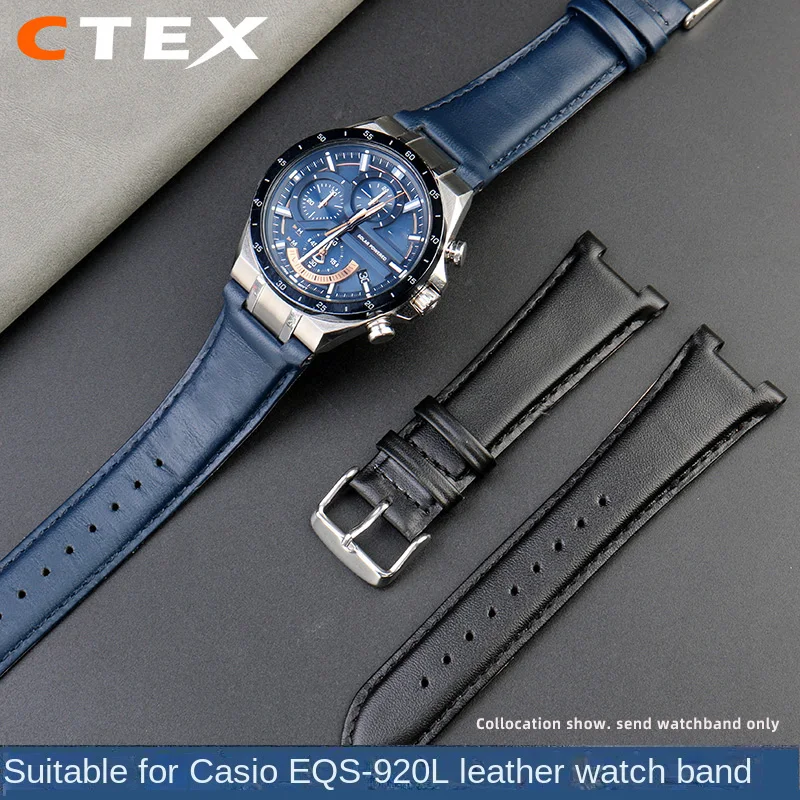 

Genuine Leather bracelet For Casio EQS-920L Series men's wristband business Special Concave Leather Watch Strap accessories belt