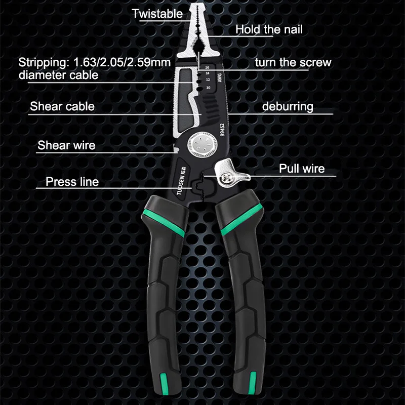 

Wire Strippers Electrical Pliers Cutter 9 In 1 Multi-function Sharp-nosed Peeling Pliers Electric Cable Stripping Crimping Tools