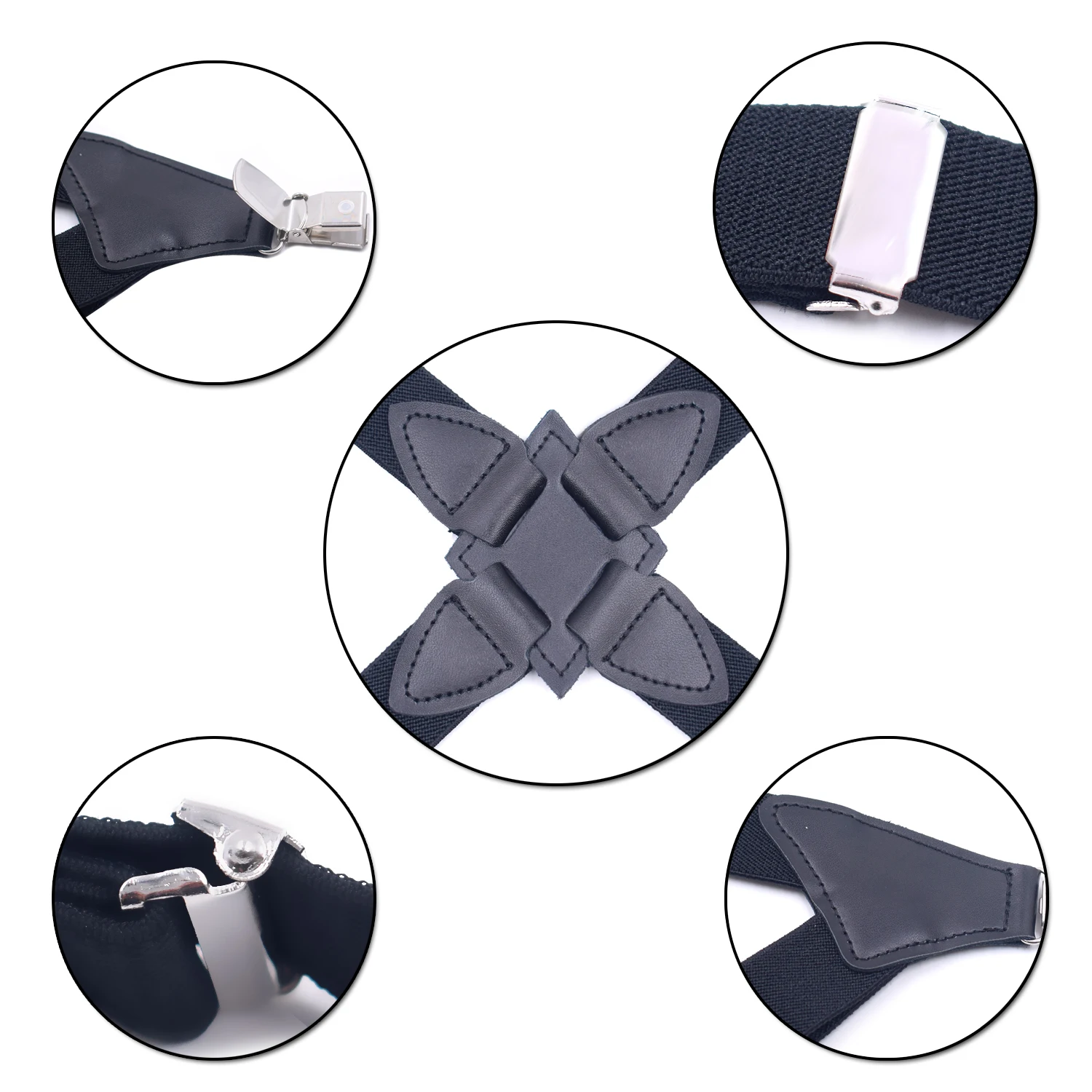 Men's X-Back Suspenders Heavy Duty Metal Clips Close Up