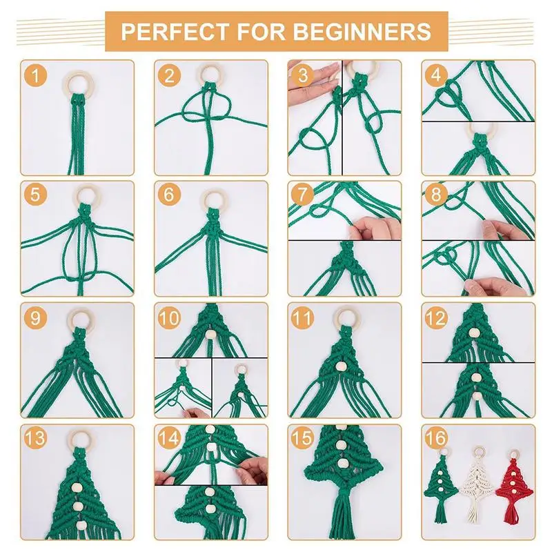 Macrame kit 3pcs Christmas Tree Macrame Kit Handmade Cotton Rope Twisted String DIY Material Cotton Thread