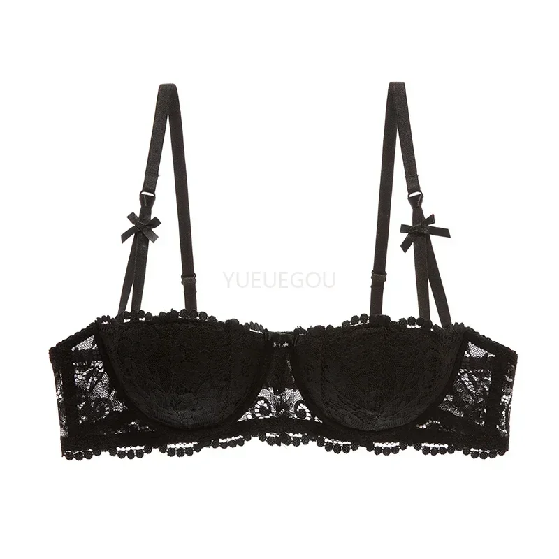 A B Cup Balconette Push Up Bra - Sexy Lingerie Half Cup, Enhance Cleavage, Soft Comfort Fit, Red/Black/White