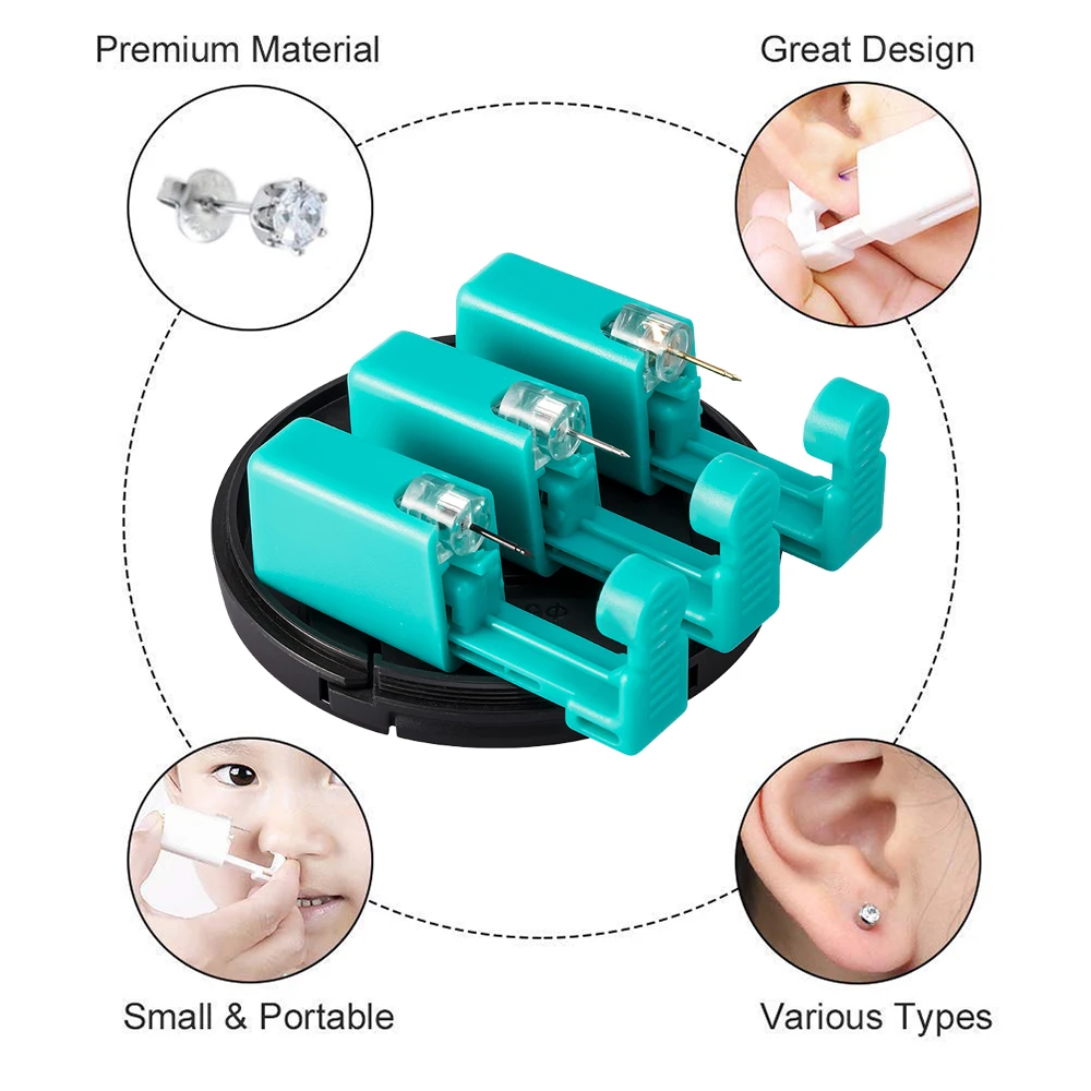 Green No Pain Cartilage Tragus Helix Piercing Gun Women Disposable Sterile Ear Piercing Unit Piercer Tool Machine Kit Stud 1PC ear piercing tool,piercing tool,body piercing kit