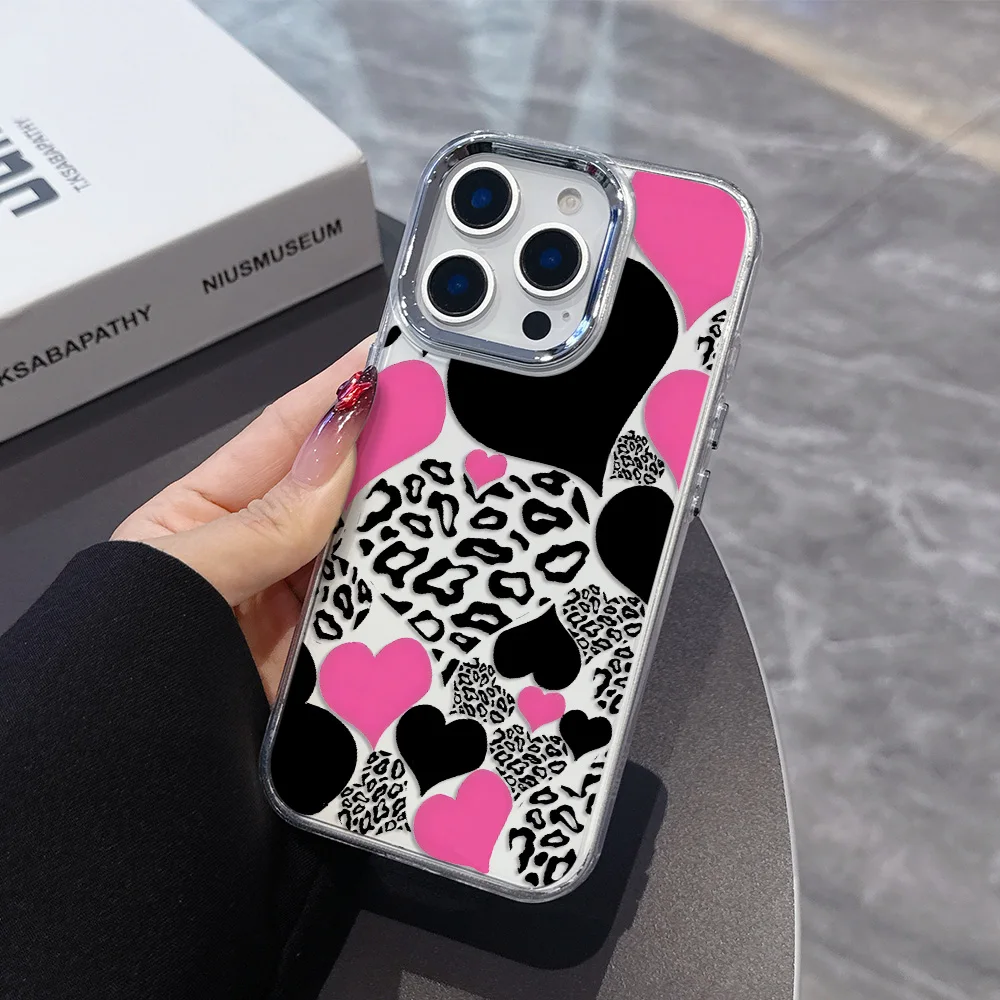 Chic Heart Leopard Graffiti Transparent Phone Case - Soft Silicone TPU Back Cover