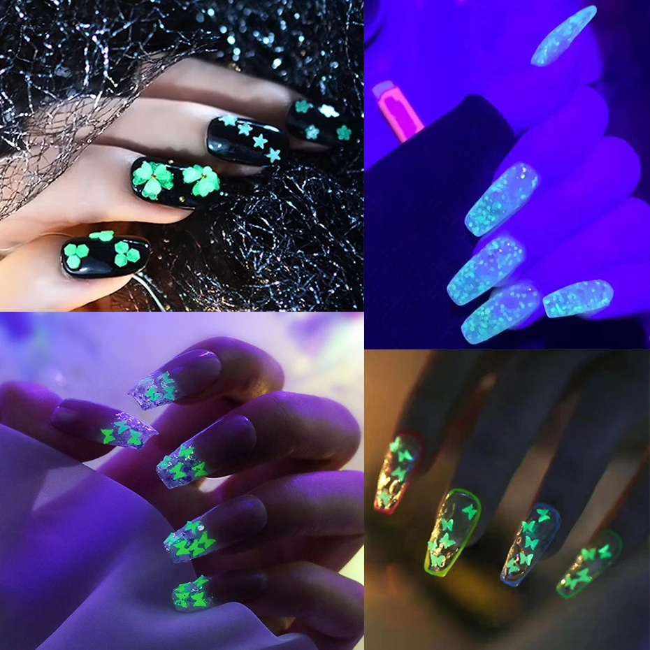 Luminous Nail Neon Glitter Sequin Butterfly Hexagon Fluorescent Green Flake Glow in the Dark Nail Art Manicure Decoration BE1861