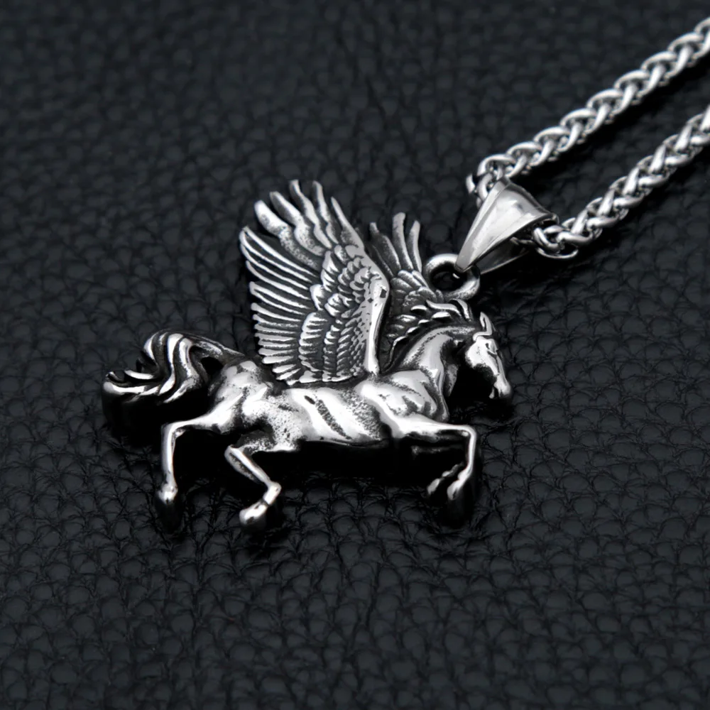 High Quality Fly Horse Pendant Necklace Stainless Steel Pegasus Necklaces Punk Hip Hop for Men Women Fashion Jewelry Gifts 2