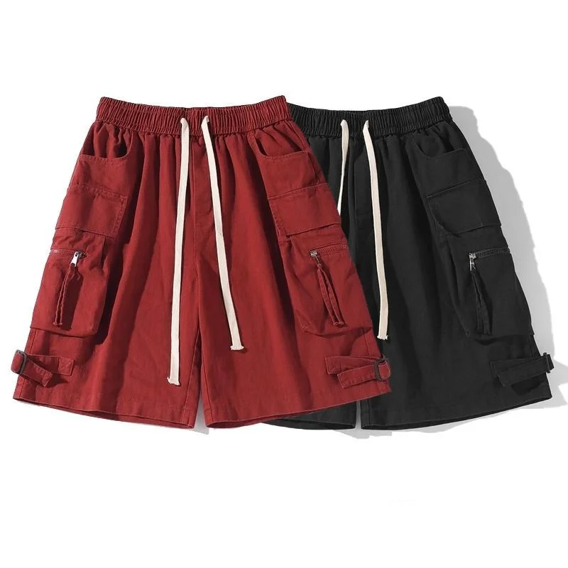 

Summer Red Cargo Shorts Women Hiphop Fashion Techwear Shorts Big Pocket Beach Bottom Black Harem Short Pants Y2k Capris Emo Teen