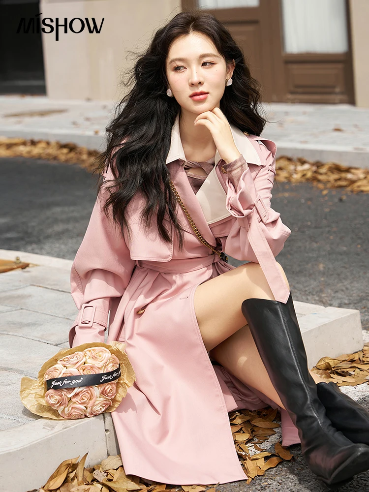 MISHOW Women's Double Breasted Removable Lapel Patchwork Trench 2023 Autumn Fashion Casual Coats Loose Belt Overcoat MXC47W0084