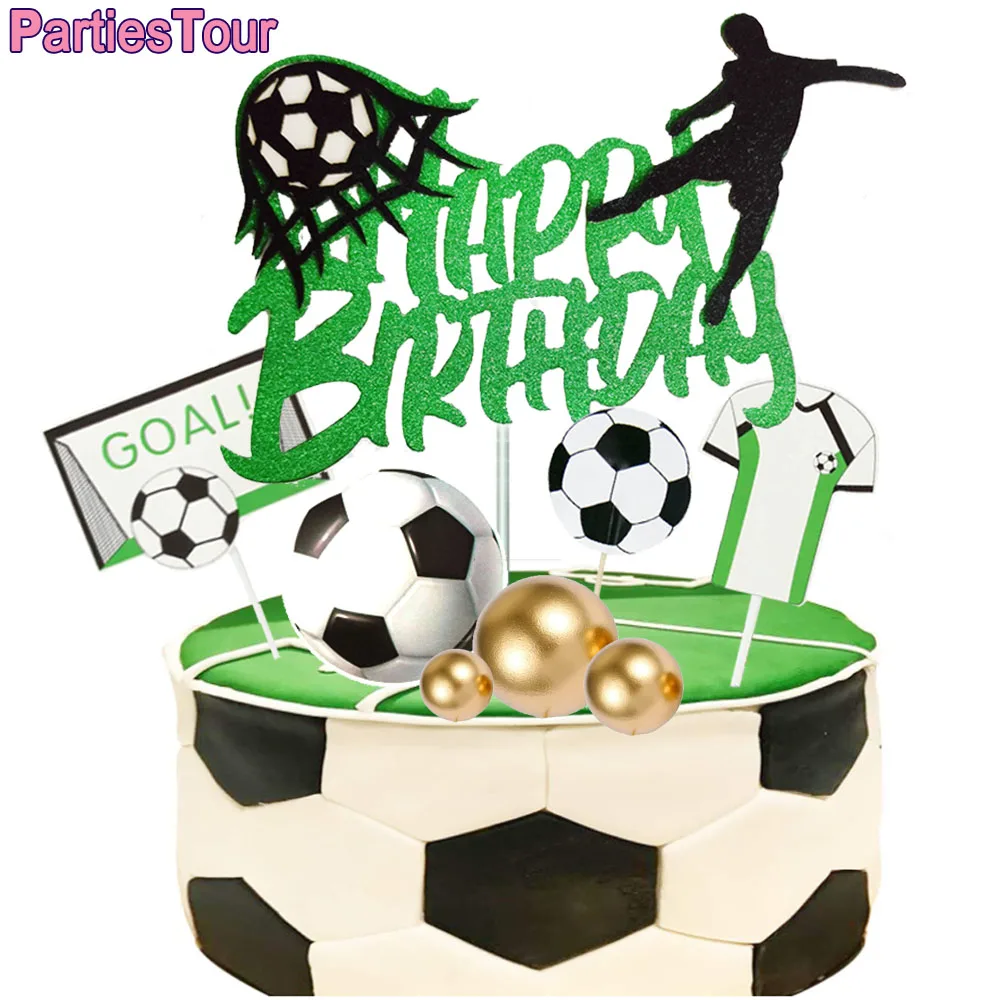 SoccerCakeTopperGreenSparkleHappyBirthdayFootballPlayerCake