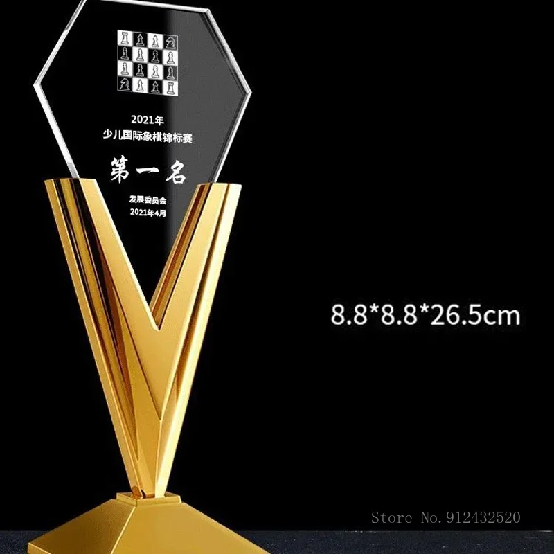 Customized Go Crystal Trophy Excellent International Chess Gobang Checkers Competition Homedecor Award Honor Lettering Medal 1Pc