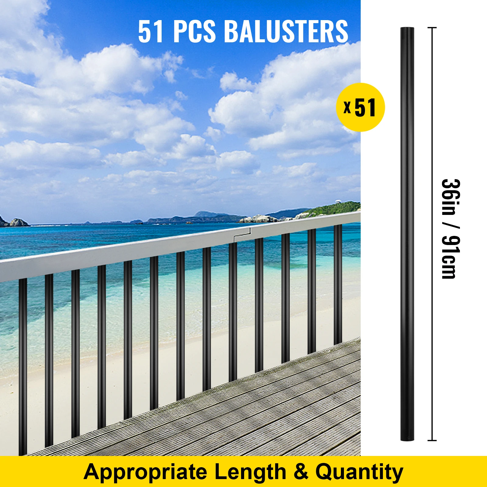 VEVOR Stair Balusters Metal Deck Spindles Staircase Baluster with Screws Aluminum Alloy Deck Railing For Wood and Composite
