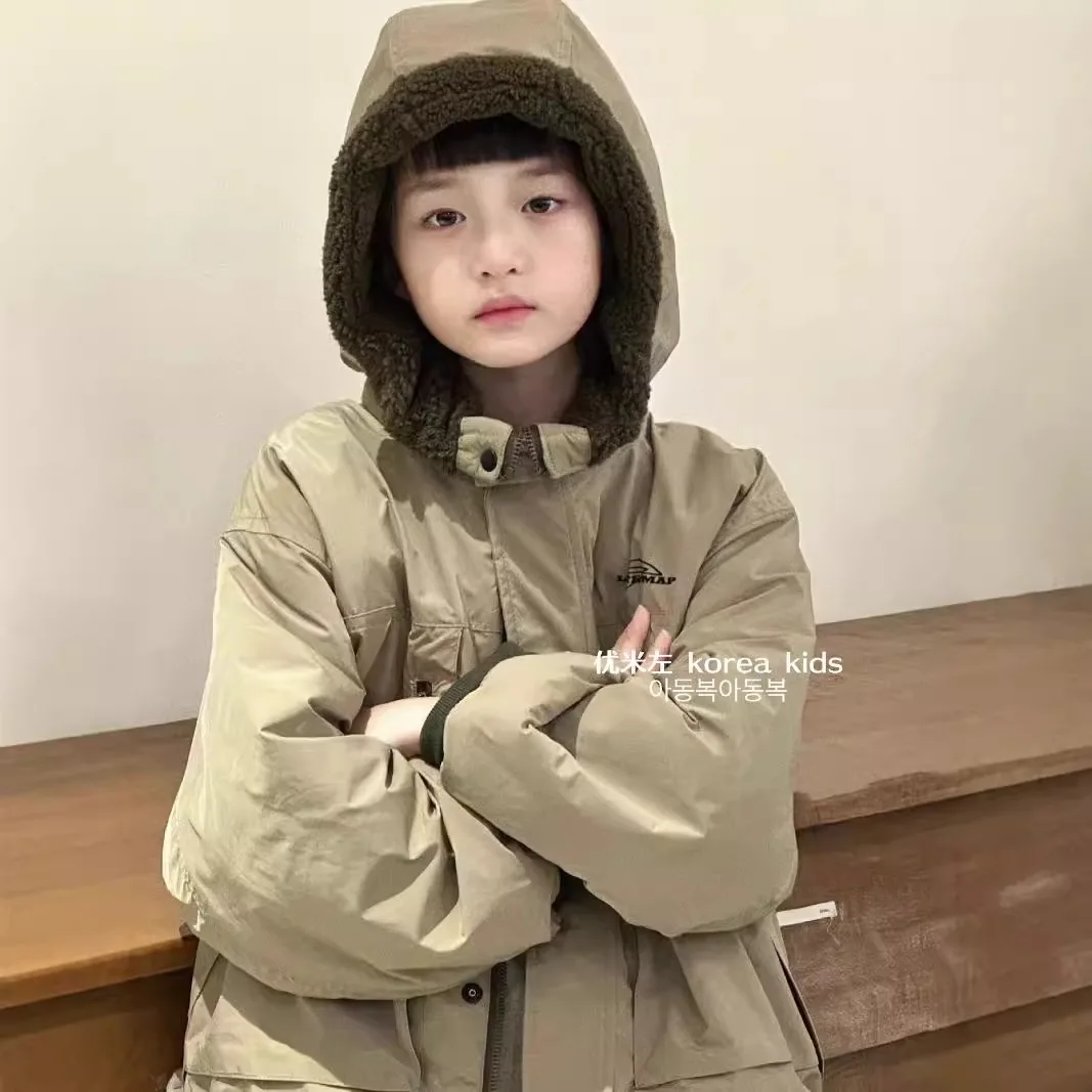 Winter Girls Boys Casual Two Way Wear Thick Warm Single Fleece Jacket Kids Hooded Coat Outerwear