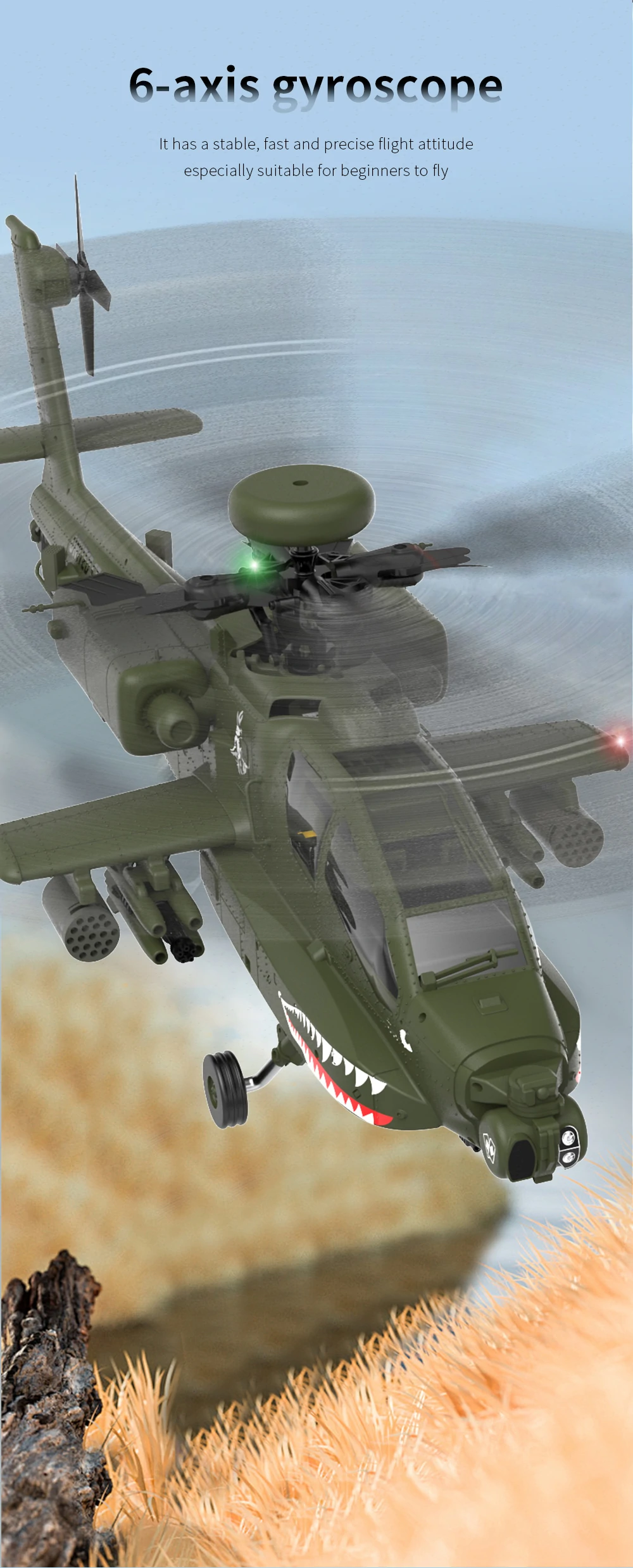 Eachine E250 AH-64 Apache 2.4G 6CH 3D 6-Axis Gyro Dual Brushless Motor 1:32 Scale Flybarless RC Helicopter Compatible With Futaba S-FHSS Protocol