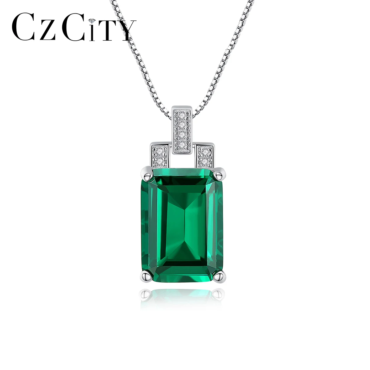 

CZCITY Ice Cutting Created Blue Sapphire 925Sterling Silver Pendant Necklace for Women Wedding Bridal Engagement Charming Chain