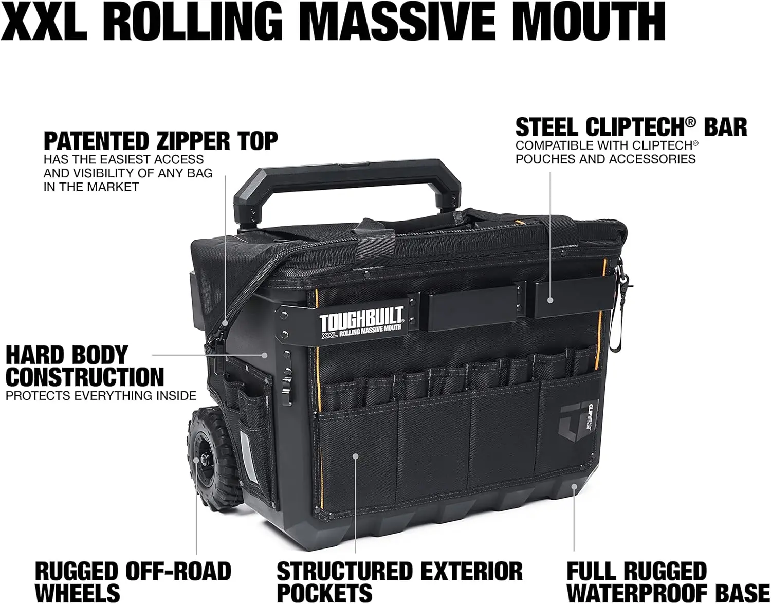 Rolling Massive Mouth Tool Bag - Waterproof Base – Heavy Duty, Durable and Rugged - (TB-CT-61-22) 2