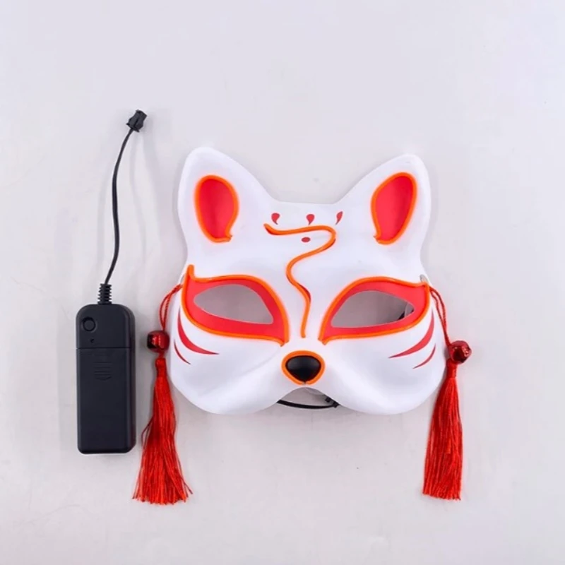 Led Light Up Mask Luminous Fox Mask Frenzy Costume Anime Half Face Cat Mask Holiday Festival Party Cosplay Mask For Adults Kids
