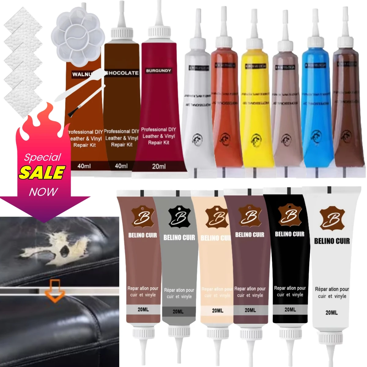 Car Leather Repair Gel 40/20ML Leather Finish Car Leather Repair Gel Car Seat Complementary Refurbishing Cream Paint For Maintenance Paste