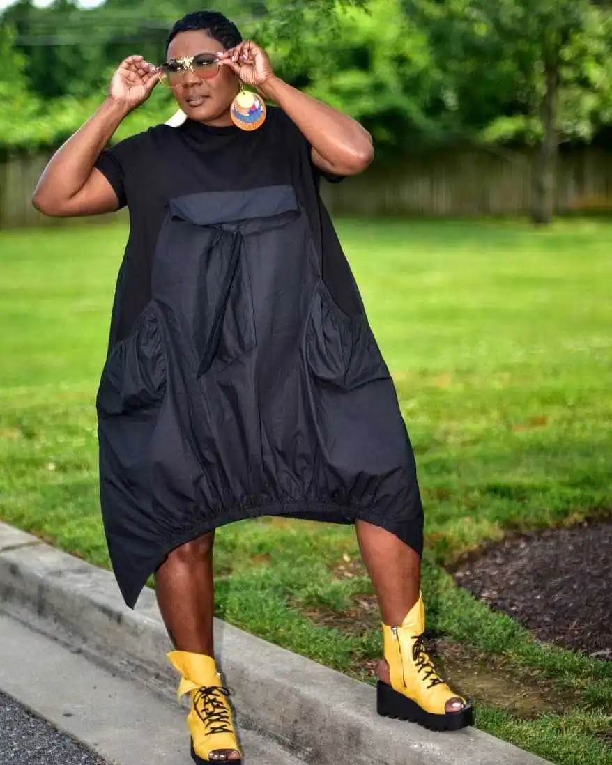 

Summer Casual Pocket Patchwork Irregular Dress Women Street Fashion Loose Dress