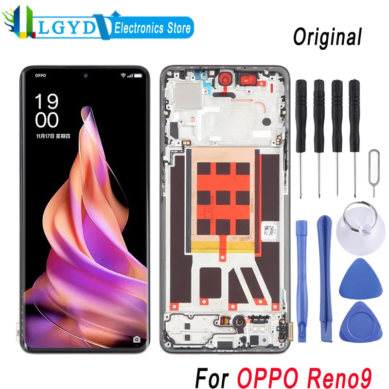 

Оригинальный ЖК-экран для телефона OPPO Reno9, ЖК-дисплей и дигитайзер, полная сборка, запасная часть с рамкой