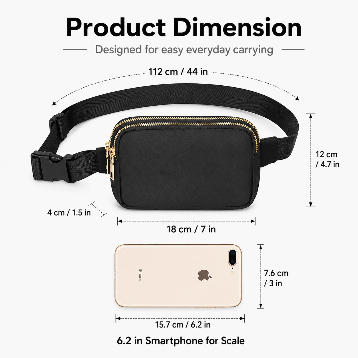 Dual Compartment Lightweight Crossbody Waterproof Waist Bag with Adjustable Strap