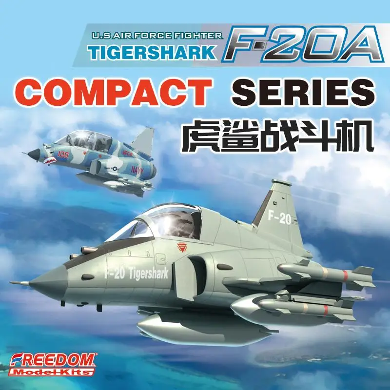 Vue d'ensemble des pièces du kit maquette LIBERTIS F-20A Tigershark Série Compact, modèle en plastique à assembler.