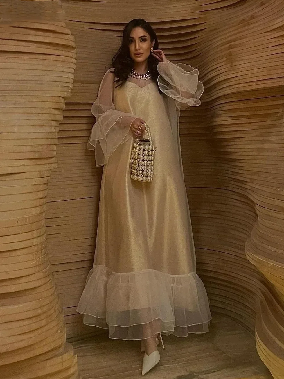 

Scoggins Dress Elegant Vintage Champagne Mermaid Ruffle Customized Formal Occasion Ball Prom Dress Evening Party Gowns