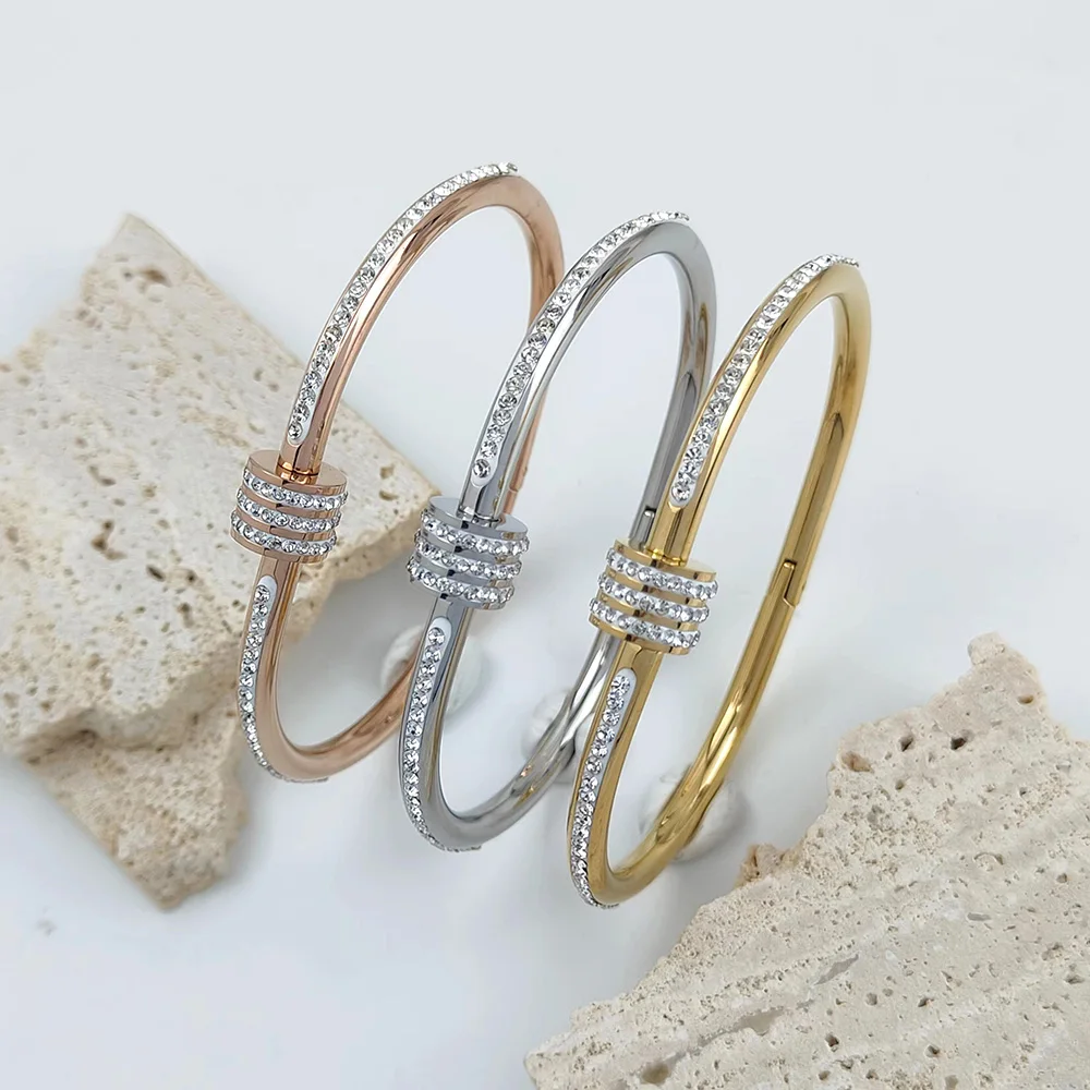 Fashion stainless steel bracelet nail gold plated true love lock water brick jewelry gifts for women