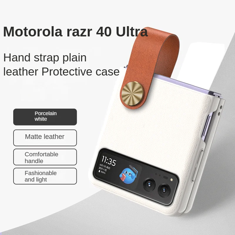For Motorola Razr 40 Ultra Case Plain Leather Luxury Bracelet Finger Strap Folding Shockproof Ultra Thin Protection Back Cover
