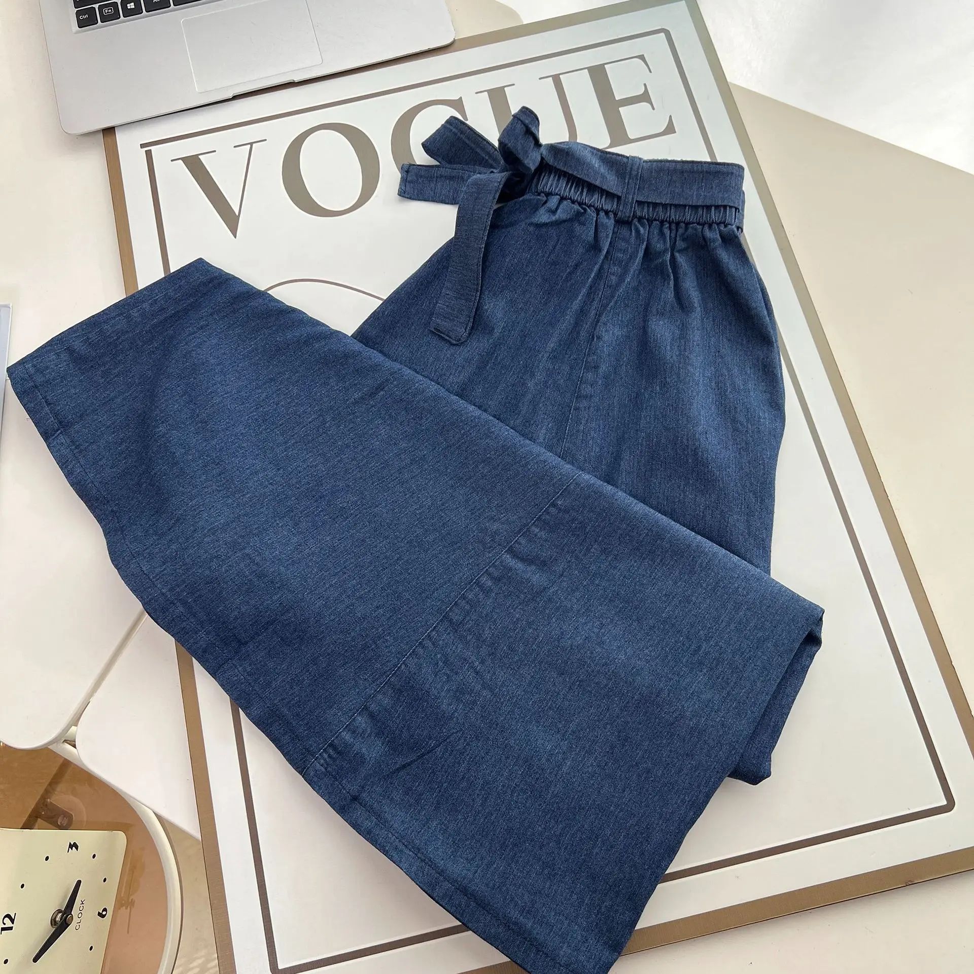 Fashion Plus Size Women's Denim Skirt 2025 Autumn New Style Casual Drawstring High Waisted Mid Length A-Length Skirt 572