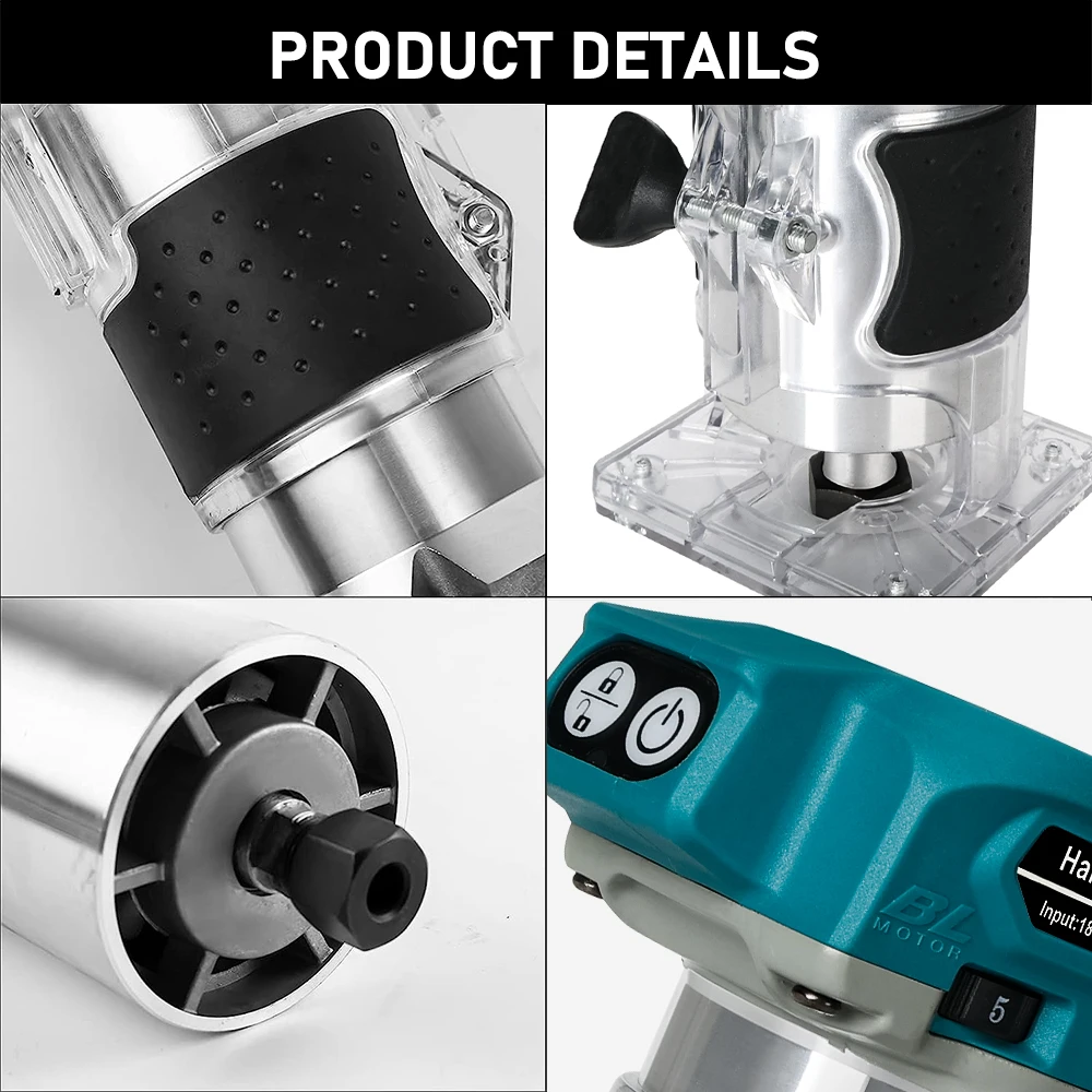 18V Brushless Woodworking Electric Trimmer 5 Speeds Machine Wood Router Engraving Slotting For BL1830 1840 1850 1860 Batteries
