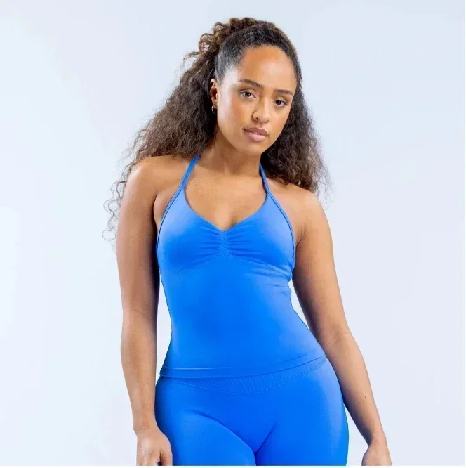 Impact Longline Strappy Gym Top With Logo Backless Gym Clothes Women Scrunch Built-in Bra With Removable Cups Yoga Tank Tops 2