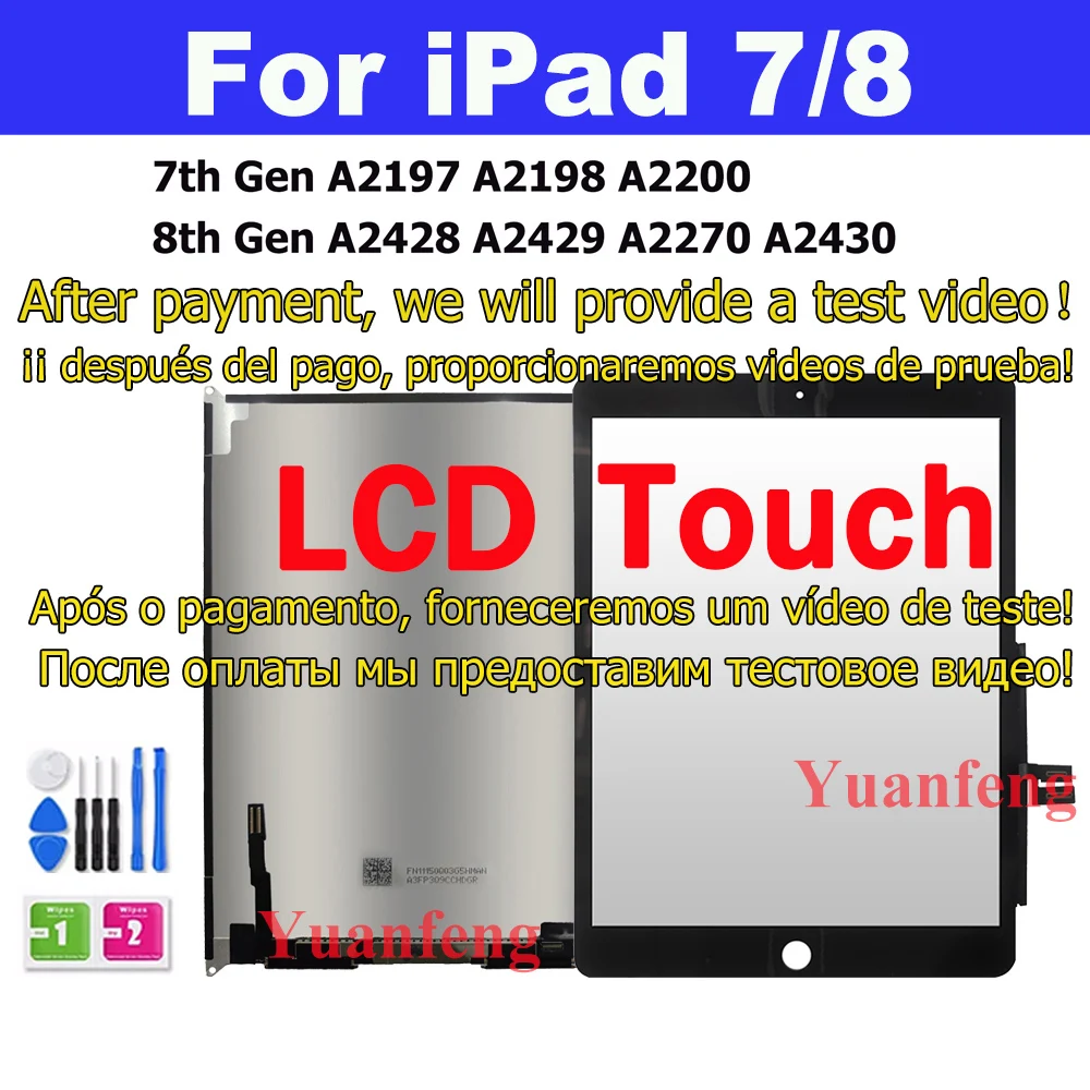 VETRO TOUCH SCREEN SCHERMO NERO COMPLETO PER IPAD 7A GEN./ 8A GEN. A2197 / A2200 / A2198 / A2270 / A2428 / A2429 / A2430 (NO TASTO HOME E NO BIADESIVO - Foto 10