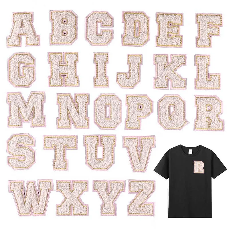 Weiße A~Z-Alphabet-Buchstaben, 0~9 Zahlen, Chenille-Aufnäher, Thermocollant, Stickerei-Applikation zum Aufbügeln, Transfer-Kleidungsaufkleber – Detail 5