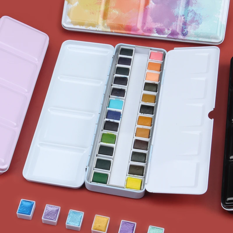 Watercolor Packing Iron Box Morandi Color Paint Metal Box Solid Watercolor Paint Distribution Palette Foldable with Card Slot