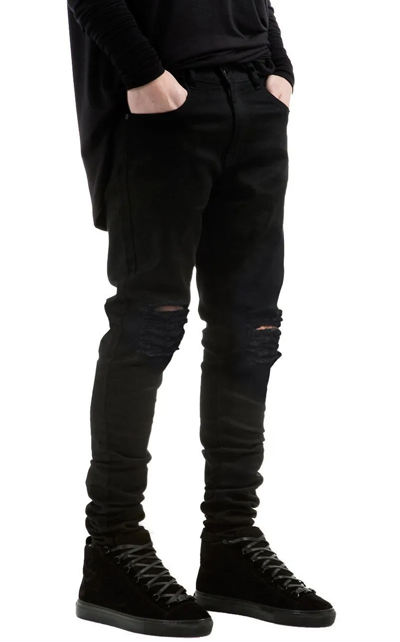 Men jeans size 26-42 stretch ripped fashion classic casual black denim trousers