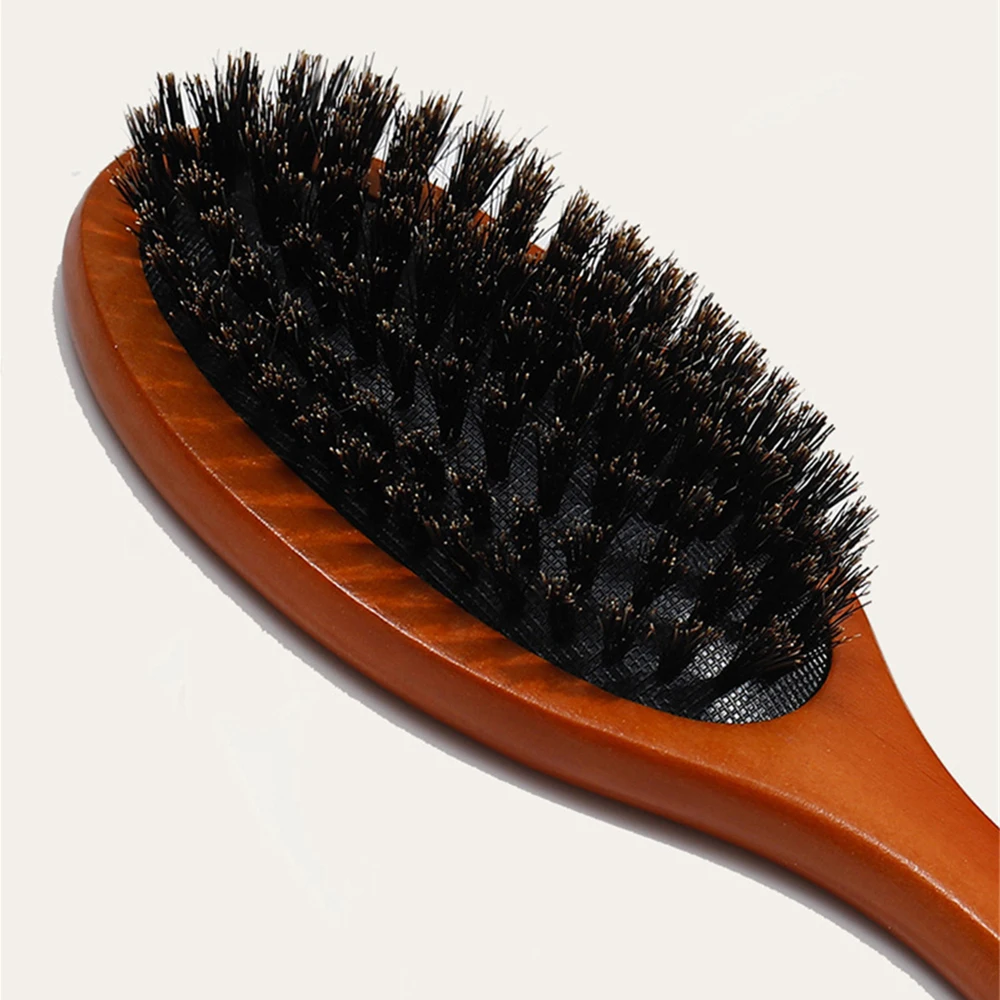 천연 멧돼지 강모 헤어 브러시, 정전기 방지, 두피 패들 브러시, 너도밤나무 나무 손잡이, 마사지 빗